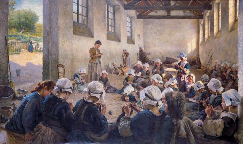 Tableau représentant une école bretonne d'un hameau