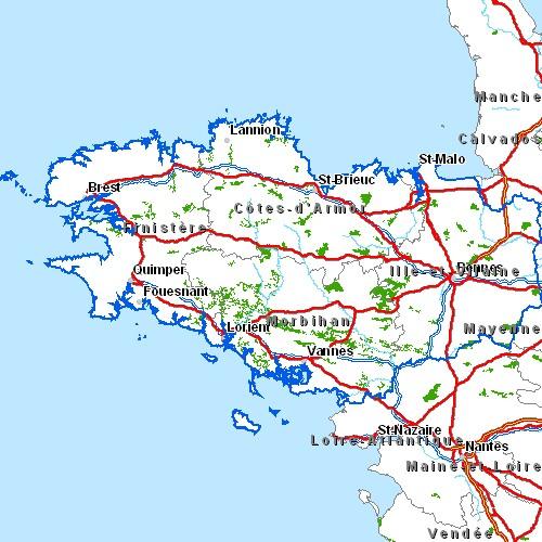 Carte routière de la Bretagne