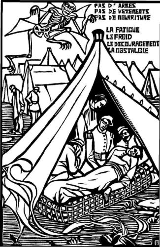 Gravure de Jeanne Malivel sur le camp de Conlie